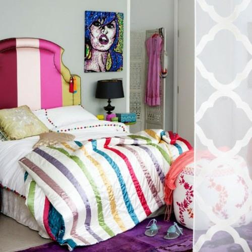 עיצוב מיטה עם משי המיטה, צבעוני ומסוגנן