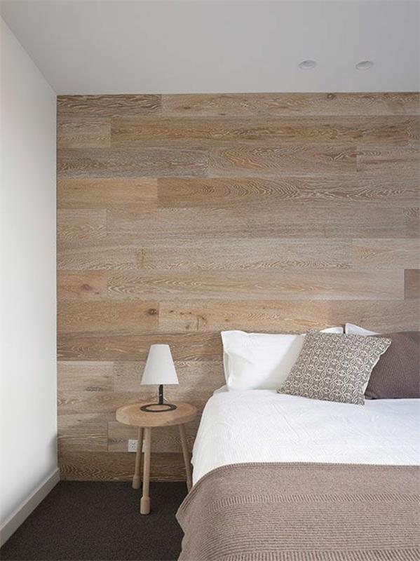מיטת מיטה מעץ מרקם בהיר מודרני