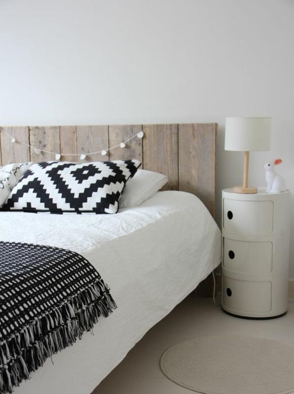 מיטת מיטת שרשרת מיטה כרית מודרנית מרופדת בשחור לבן