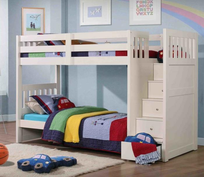 מיטה עם מקום אחסון מגירות מיטה לופט לילדים רעיונות מגורים חדר ילדים