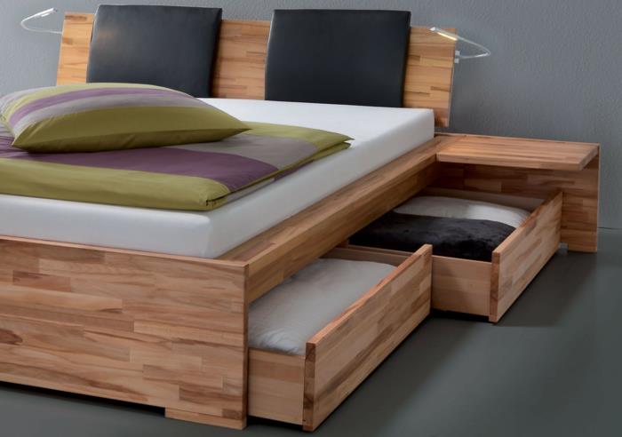 מיטה עם מגירות אחסון עץ רעיונות מגורים חדר שינה
