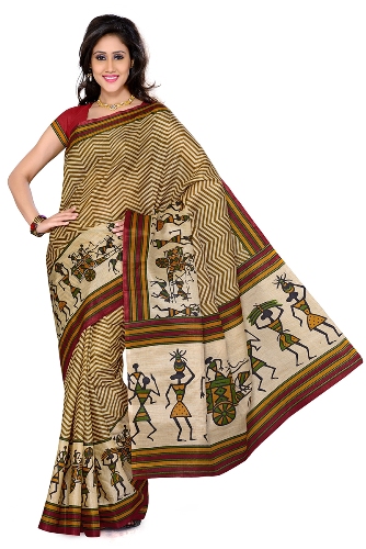 Sari de seda Bhagalpuri con diseños artísticos