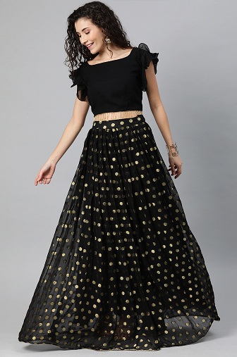 Georgette Lehenga Negra