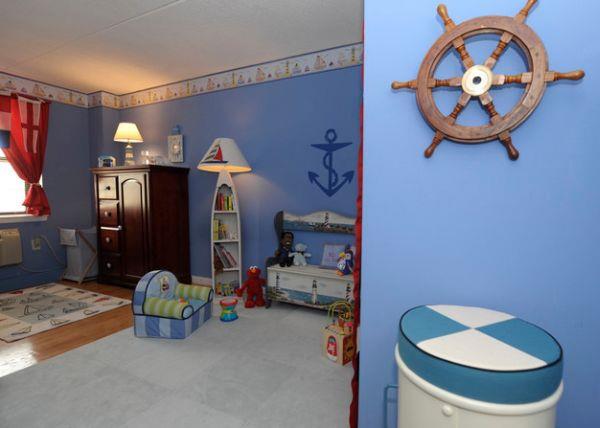 קירות כחולים קישוט הגה מדפי חדר ילדים שטיח עות'מאני