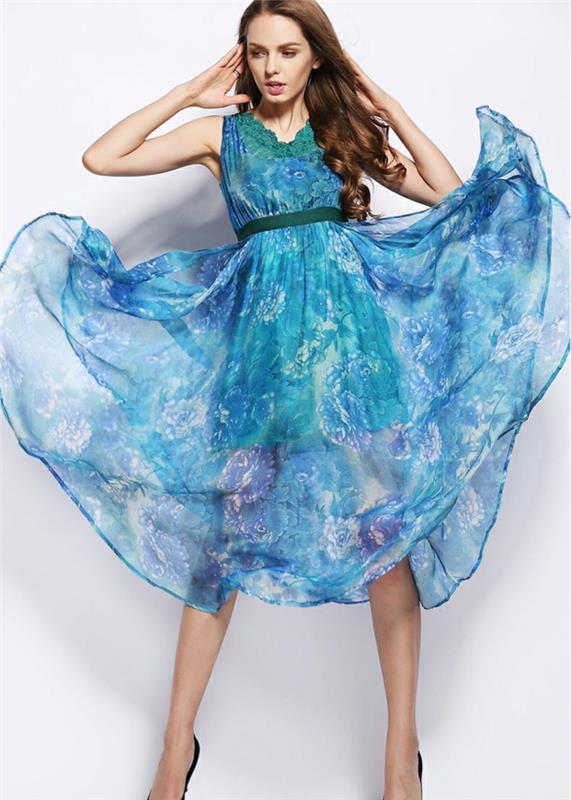 ערכת צבעים של שמלה כחולה שמלות כחולות dessin משי