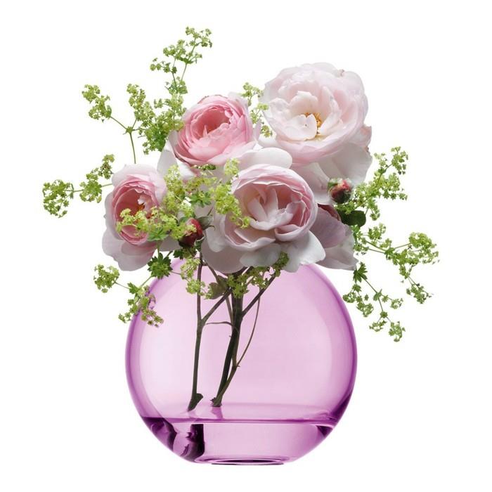 אגרטל פרחים זכוכית בצבע ורוד פולקה ורדים קטנים ורדים