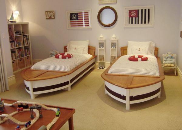 סירות מיטות יחיד עיצוב ילדים אחים בסגנון ימי