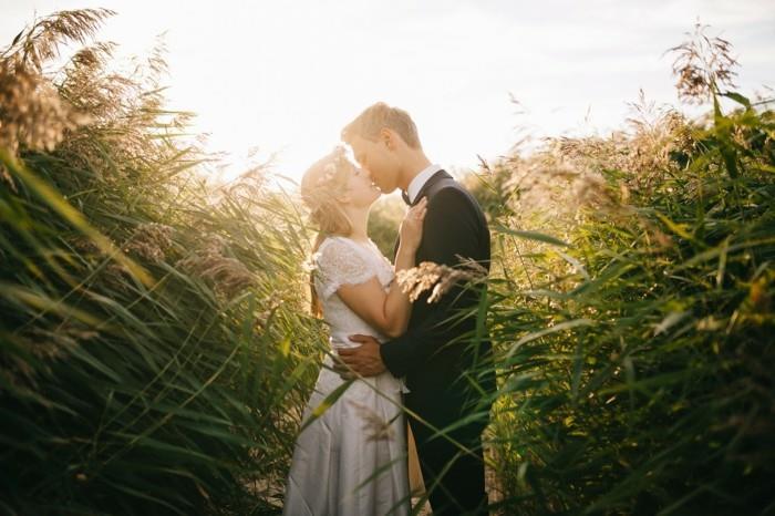 נשיקה של החתן והכלה בשדה התירס
