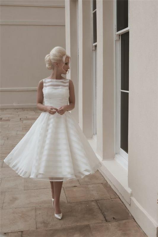 שמלות כלה דפוס פס באורך הברך קצר אופנת כלה לבנה 2014