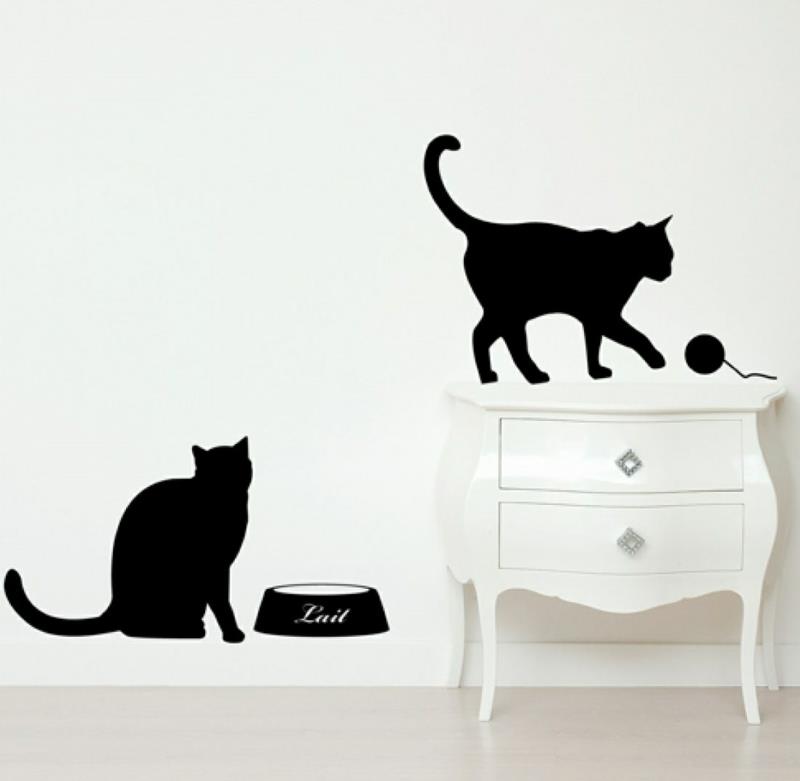מדבקות קיר מגניבות חתולים קישוט סלון עיצוב קיר שחור ולבן