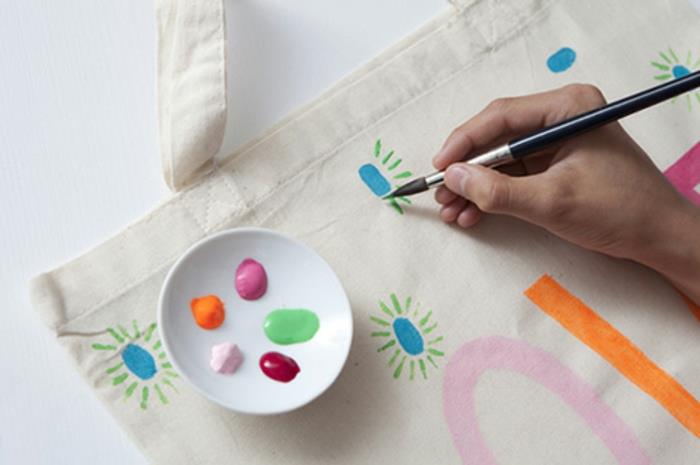 רעיונות מגניבים לעיצוב יוטה תיק יוטה צבע מברשת צבע טקסטיל צבעי טנקר לעצמך תיק קניות