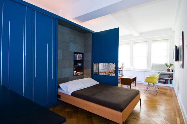 דירות קטנות ומגניבות כחול מובנה עץ מיטת מיטה נפתחת