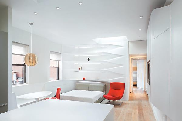 דירות קטנות ומגניבות ריהוט לבן תאורת תקרה מודרנית טהורה
