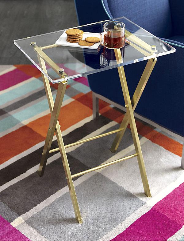 אביזרי בית מגניבים עשויים מתכת ושולחן שולחן מתקפל מזכוכית