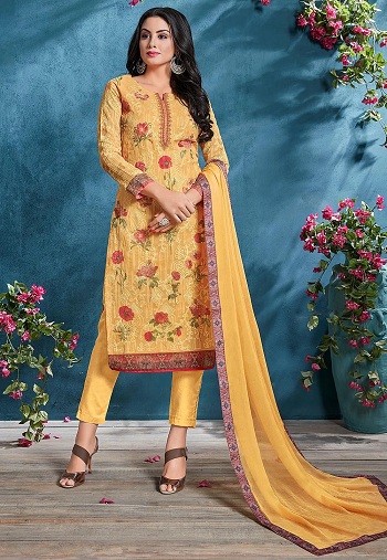 Vestido amarillo de algodón pakistaní