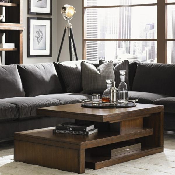 שולחן קפה מעץ מלא עם מקום אחסון לספה בסלון