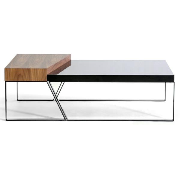 שולחן קפה מעץ מלא זכוכית שחורה עיצוב ריהוט מודרני