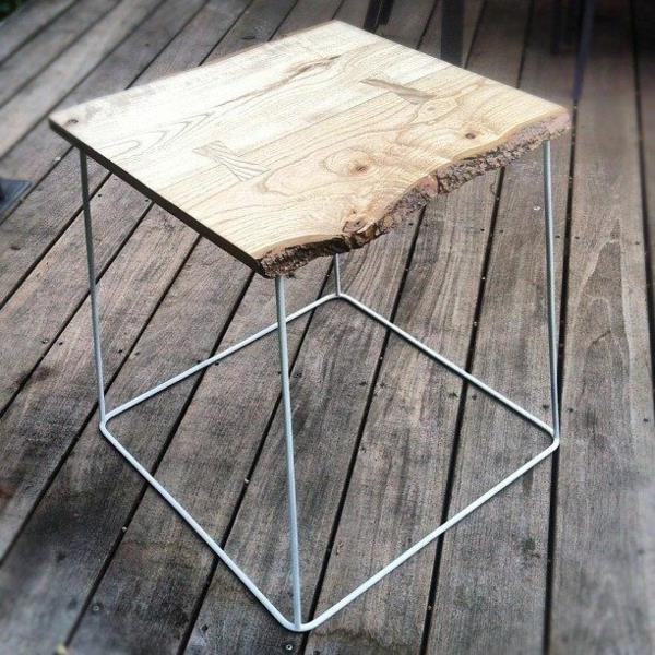 שולחן קפה עץ ריבוע מסגרת מתכת כפרית ריהוט סלון
