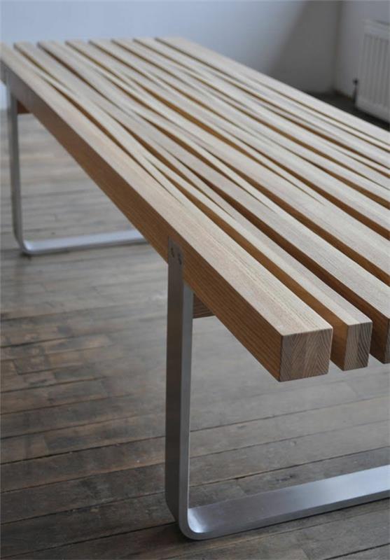 שולחן קפה ספסל מעץ מלא מסגרת מתכת עליונה עיצוב פשוט