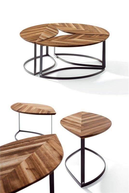 שולחן קפה עגול מסגרת מתכת מעץ רעיונות מעצבים אלגנטיים ריהוט סלון