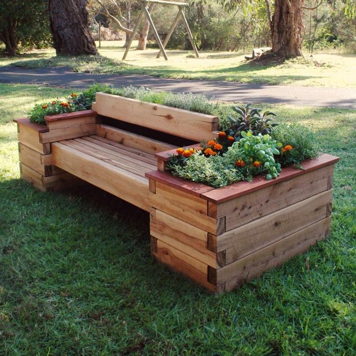רעיונות לקישוט DIY לרעיונות קישוט לגינה מיכל צמח ספסל פונקציונלי
