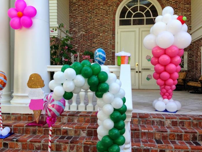 קישוט רעיונות מסיבת גן בלונים צבעוניים כניסה לבית