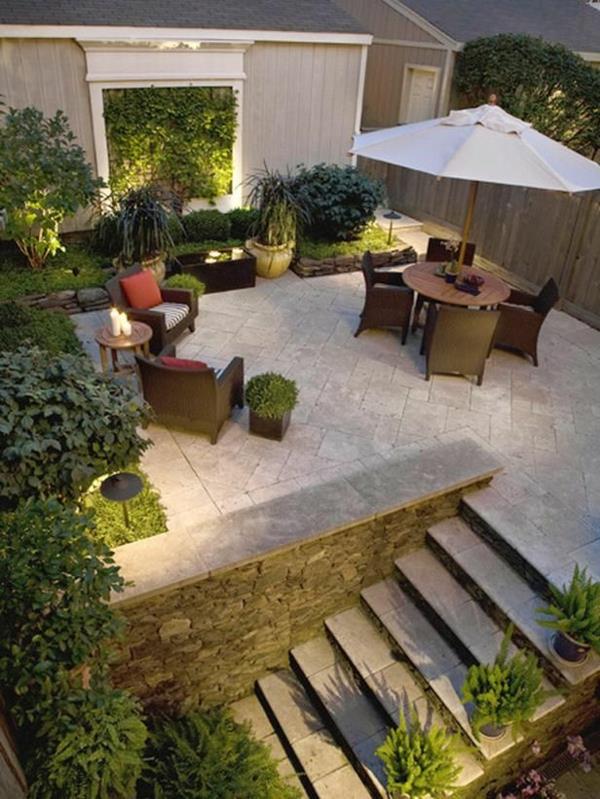 עיצוב השראה ריצוף בטון גן מדרגות ראטן