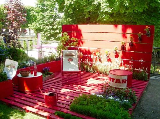 DIY פרויקט ריהוט גן עשוי ממשטחים פלטפורמת מרפסת מקורה מעץ אדום עשויה ממשטחי יורו
