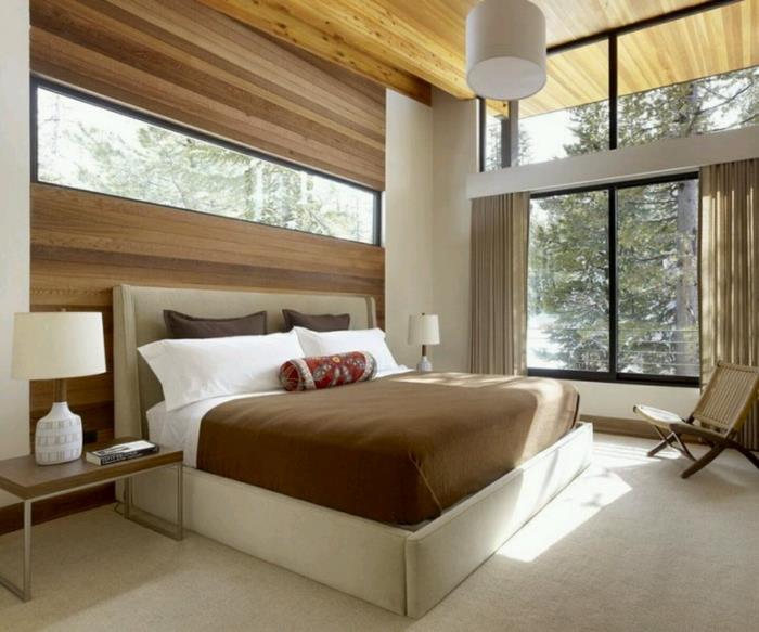 ריהוט ריהוט חדר שינה מבטאים מעץ בסגנון כפרי שטיחים בחלונות גדולים