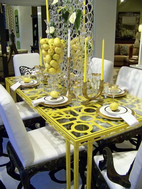 חדר אוכל עיצוב פנים נברשת מבטאים צהובים