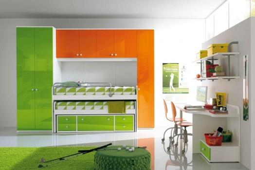 חדרי ילדים ארגונומיים מעצבים ניואנסים כתומים מודרניים בצבע ירוק בהיר