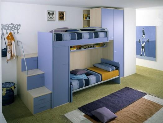 חדרי ילדים ארגונומיים מעצבים מיטת לופט מודרנית בצבעי כחול מדרגות
