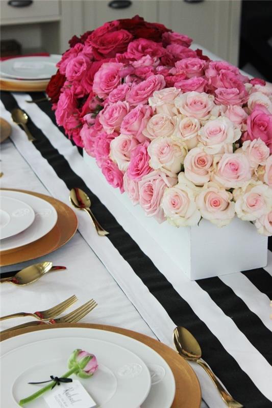 לקשט שולחן אוכל חג האהבה ורדים שולחן ראנר לבן שחור