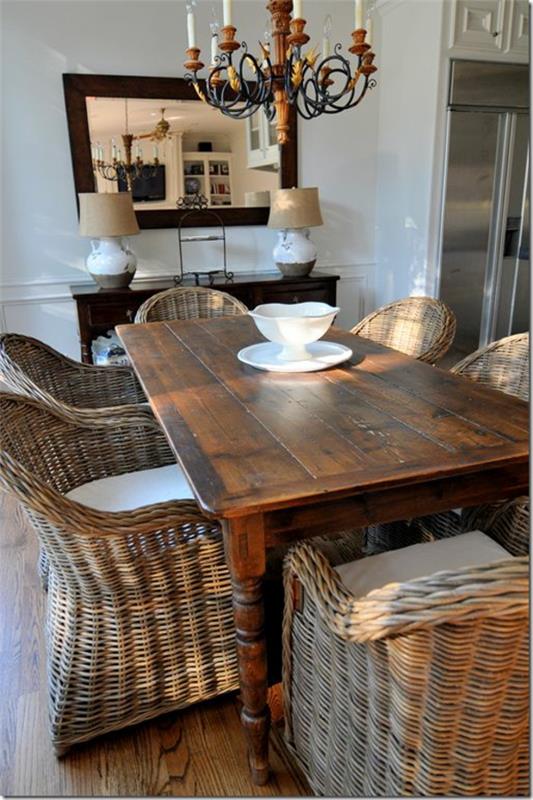 עיצוב חדר אוכל עיצוב פנים שולחן עץ כסאות ריהוט נצרים