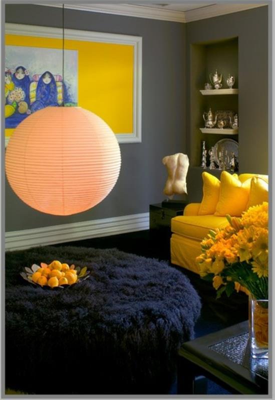 צבע עיצוב ספה בסלון סלון קיר צהוב עיצוב קיר