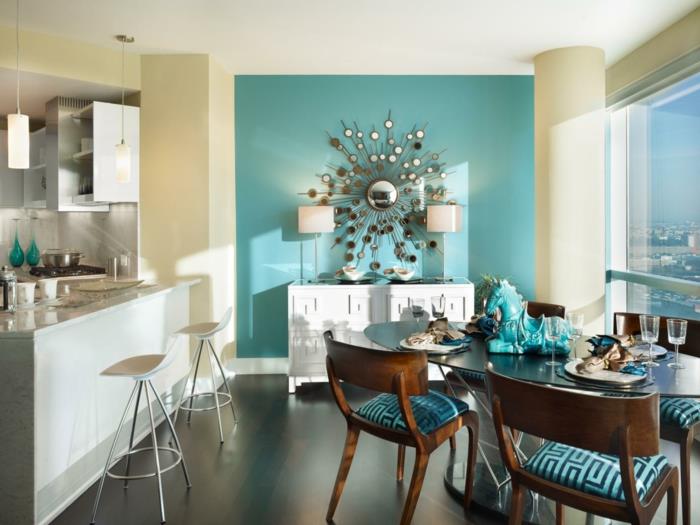 עיצוב קירות צבעוניים חדר אוכל קישוט שולחן אוכל סגלגל