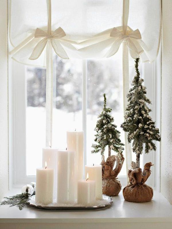 קישוט חלון לנרות לבנים לחג המולד עצי חג המולד