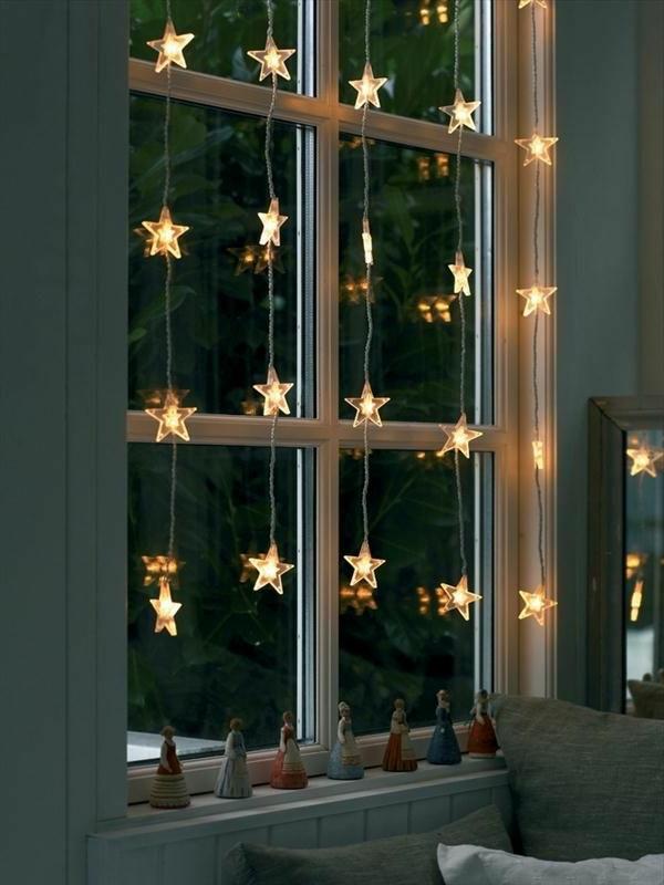 קישוט חלון לאורות פיות חג המולד כוכבים