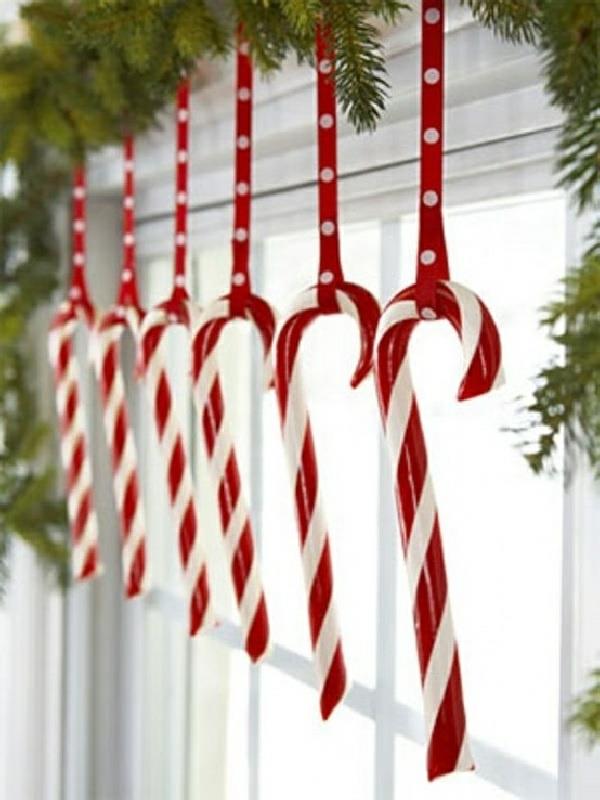 קישוט חלון חג המולד קני ממתקים בצבע אדום לבן