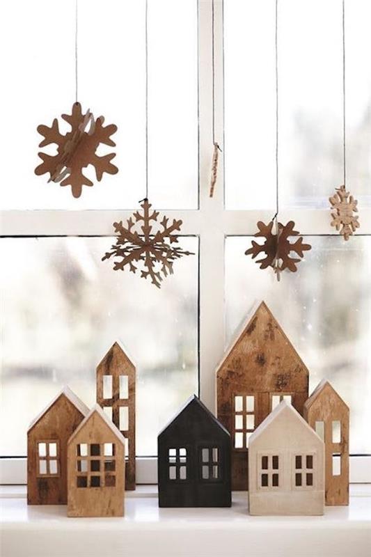 קישוט חלון רעיונות חג המולד עשויים עץ