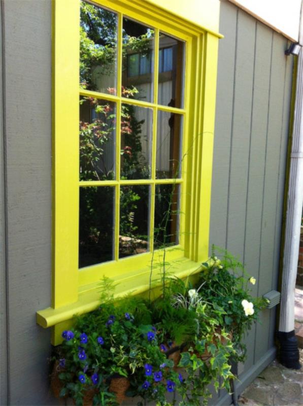 צבעים טריים בגינה מסגרת חלון צהובה נהדרת