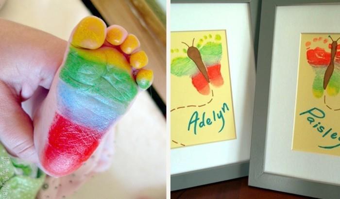 ציור לתינוק עם טביעת רגל עם רעיון למתנה לפעוטות