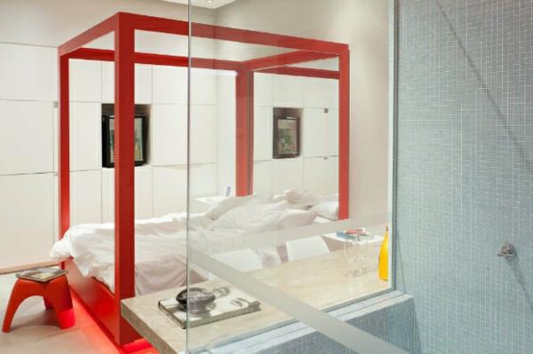 חדר שינה עתידני מעצב מגירת מיטה מעץ אדום אש