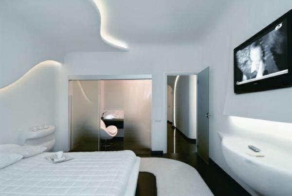 עיצובים לחדר שינה עתידני מחיצת זכוכית חלבית