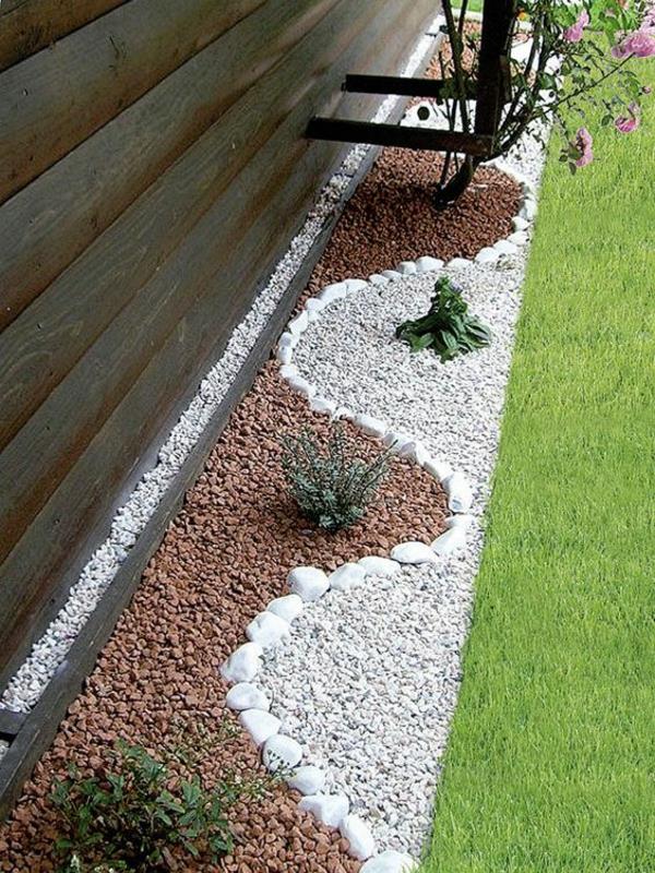 רעיונות לגינה Ying Yang חצץ עיצוב גינת דשא ירוק אבנים עגולות