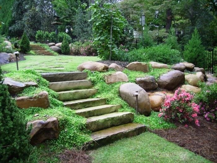 דוגמאות לעיצוב גינות רעיונות לעיצוב גינה מדרגות אבן