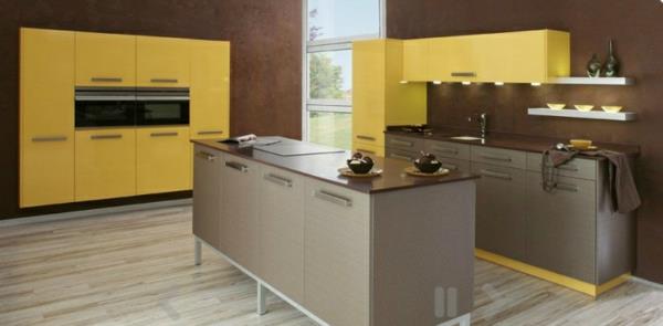 רעיון עיצוב אי למטבח מודרני צהוב