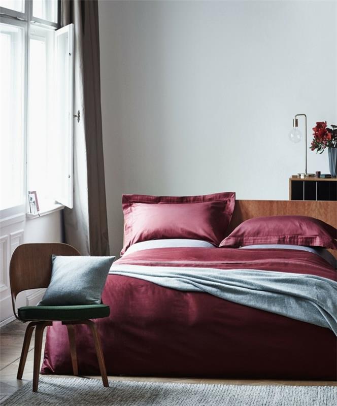 עיצוב חדר שינה מיטה יפה חלון שטיח אדום