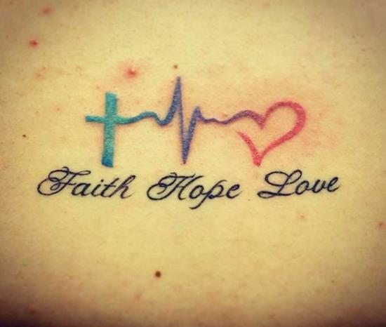 אמונה אהבה תקווה קעקוע צולב לב דופק