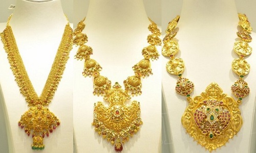 Diseños de collar Meenakari en oro de 40 gramos